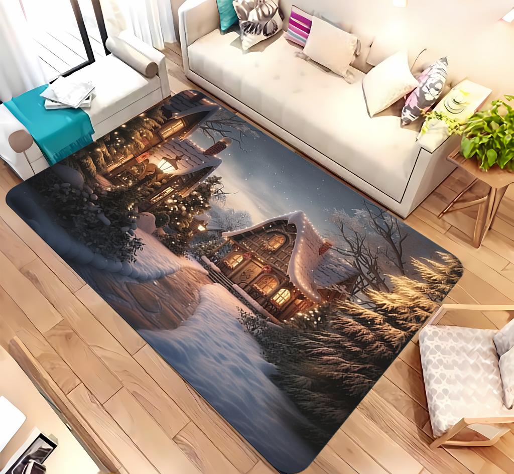 Christmas & New Year's Snowy Town Print Carpet Rug for Living Room Corridor Bedroom Door Mat Kid Room Play Floor Mat Gifts