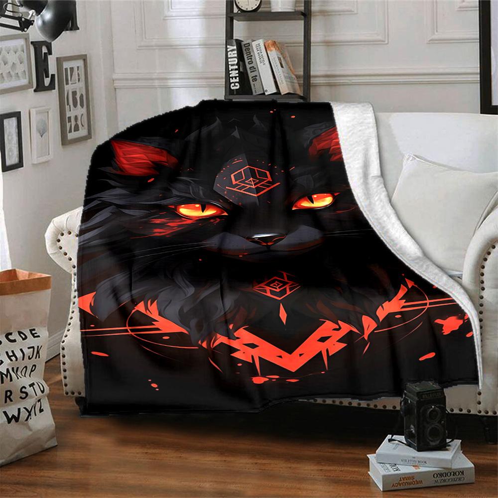 1pc Feline Mystic Blanket, Lightweight Flannel Throw Blanket For Sofa, Bed, Travel, Camping, Living Room, Office, Couch, Chair, And Bed