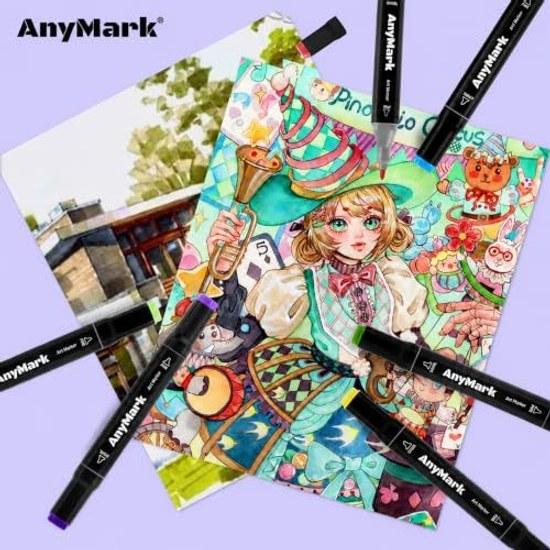 AnyMark Illustration Markers 80 Colors Alcohol Dual Tip Professional Art Supplies Set Adult Coloring Manga Sketching
