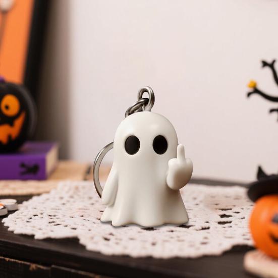 Halloween Keychain Ghost Middle Finger Styling Resin Figurine Key Chain Home Office Desk Festive Decoration