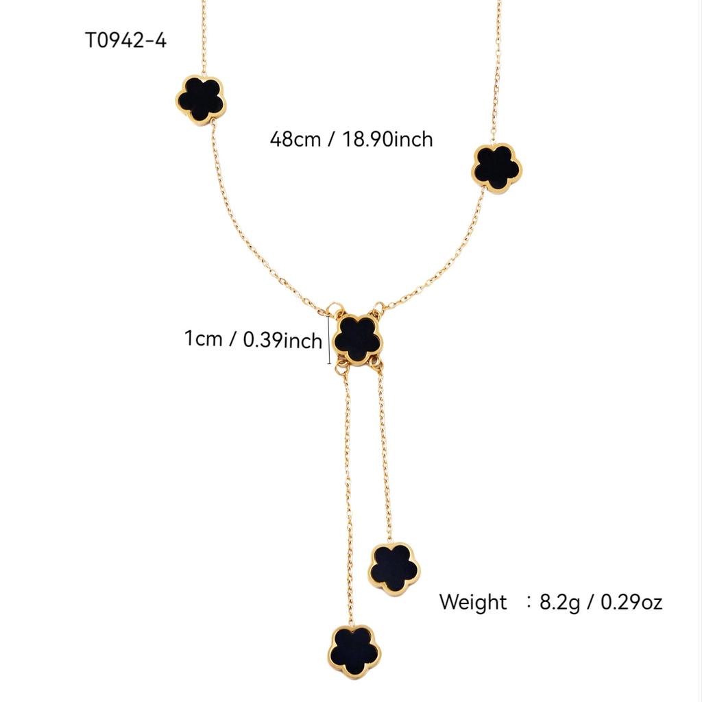 Koreanskt mode temperament litet fräscht rostfritt stål 18K guldpläterat zirkonmor femklöver blomma halsband kvinna