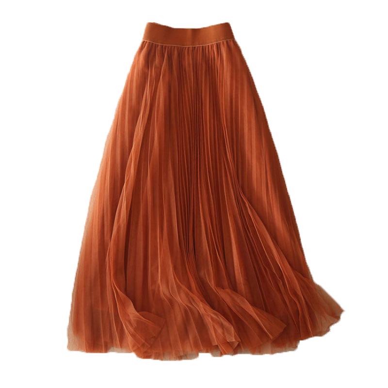 Round Versatile Three-Layer Mesh Pleated Long Skirt for Women - 6-Meter Wide Hem, 2026 Spring/Summer Collection