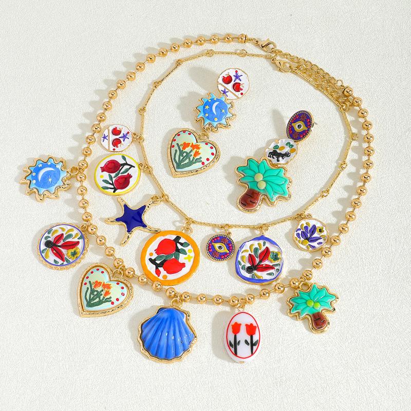 Personality Design Geometric Metal Painting Palm Tree Flower Pendant Necklaces For Women Fashion Trend Jewelry Neck Accessories