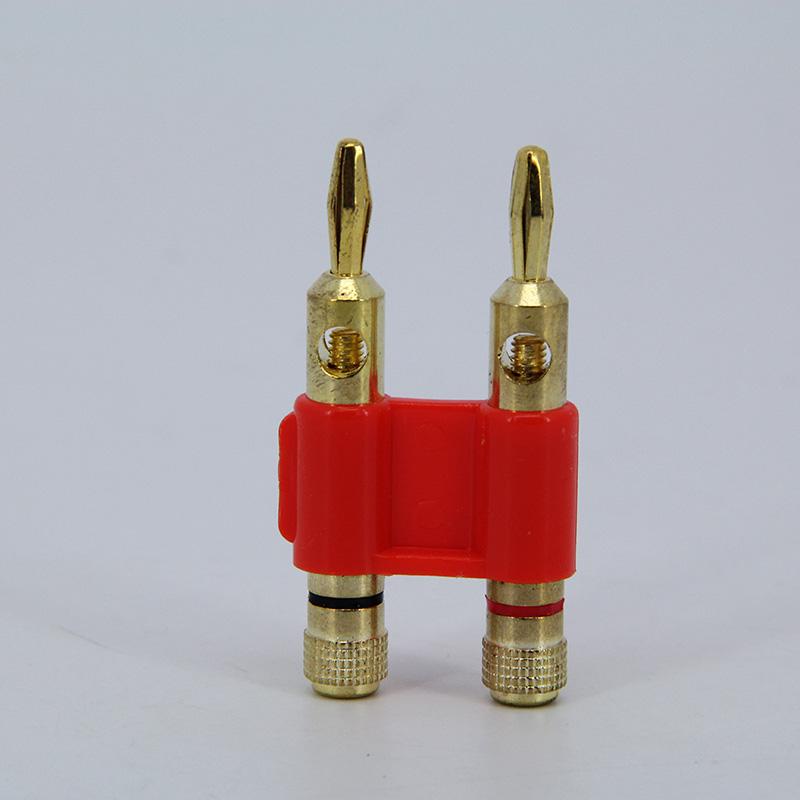 Zweireihiger 4-mm-Doppelbananenstecker, rot-schwarzer Anschluss, vergoldeter Lautsprecheradapter, zweipoliger Audio-Lautsprecher-Kreuzstecker