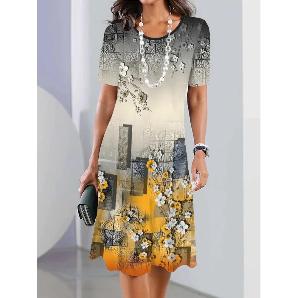 New Floral Short Sleeve Dress Bohemian Vacation Summer Dresses Plus Size Women's Fashion Comfortable Loose Dress