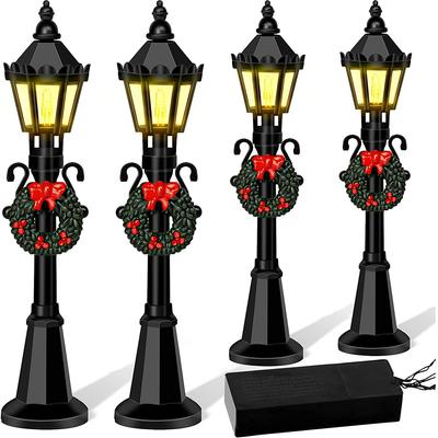 4 Pcs Christmas Mini Street Light Models Dollhouse Streetlight Miniature Village Pathway Lantern