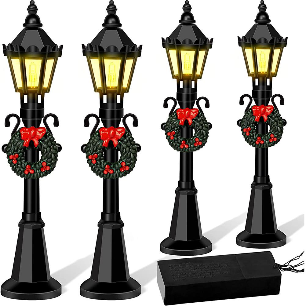 4 ks Vánoční mini modely pouličních lamp Domeček pro panenky Pouliční lampa Miniaturní vesnice Cestička Lucerna