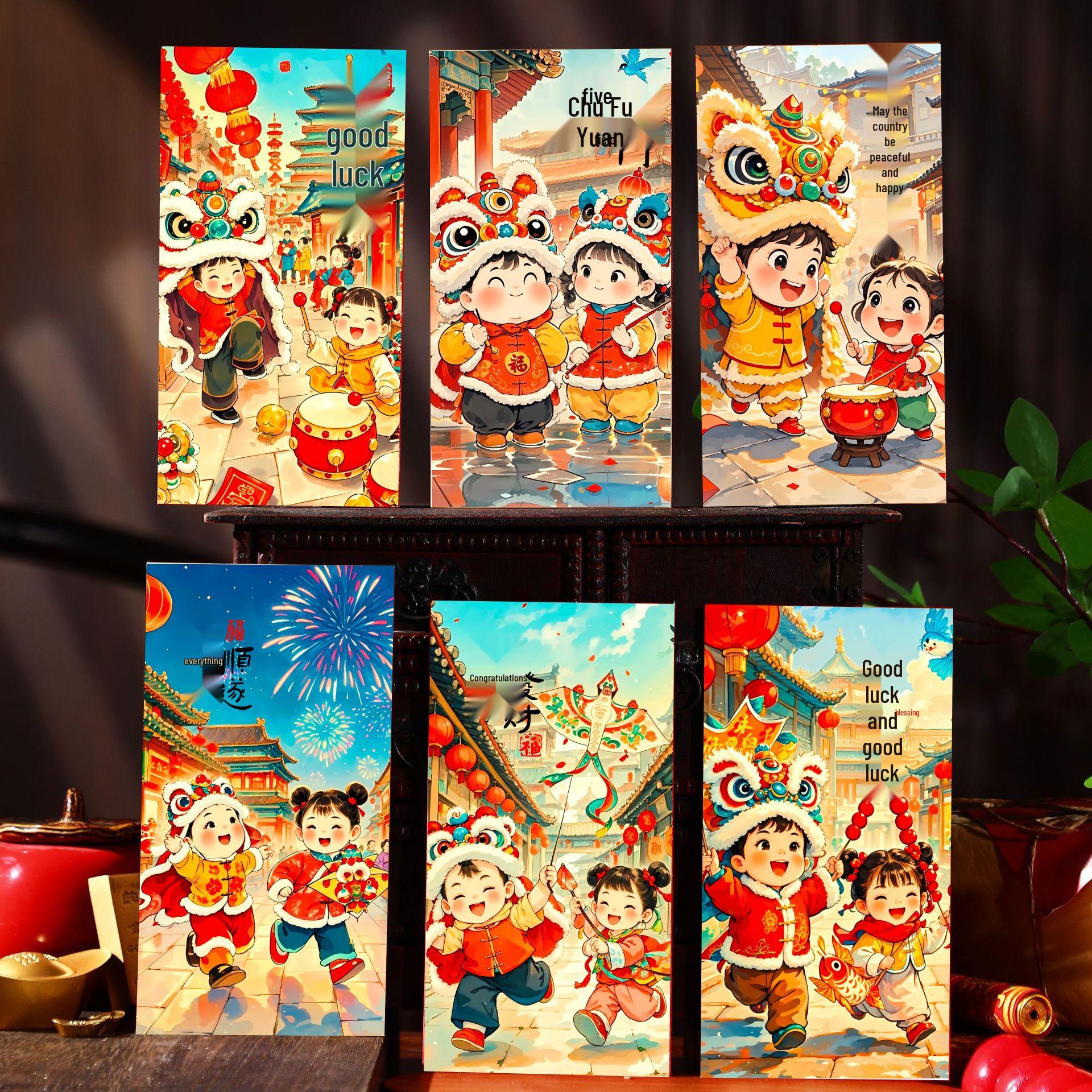 

Трендовые детские красные конверты 2026 года – Кошелек для денег на удачу в тысячу и сто юаней на Новый год 16.8x8.8 cm