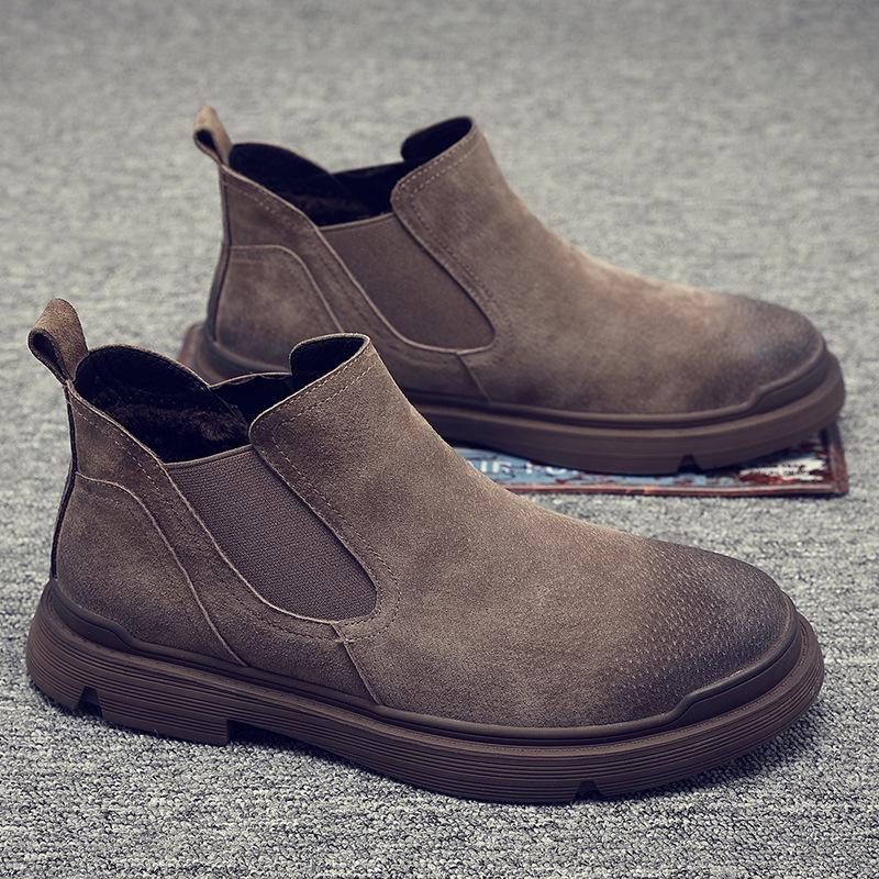 2025 Winter Men Shoes Fashion Plush Warm Boots Classical Cow Leather Casual Shoes Man Slip-on Chelsea Boots