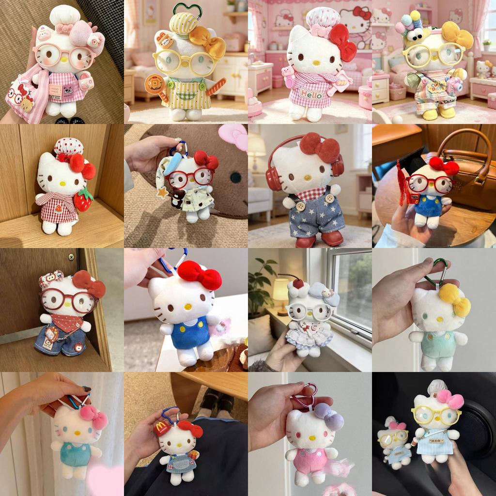 Hello Kitty Plush Keychain With Glasses For Gift And Bag Decoration