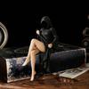 Gothic Bookshelf Sculpture Sexy Black Robe Female Figure Resin Spooky Woman Figurine for Halloween Desktop Decoration