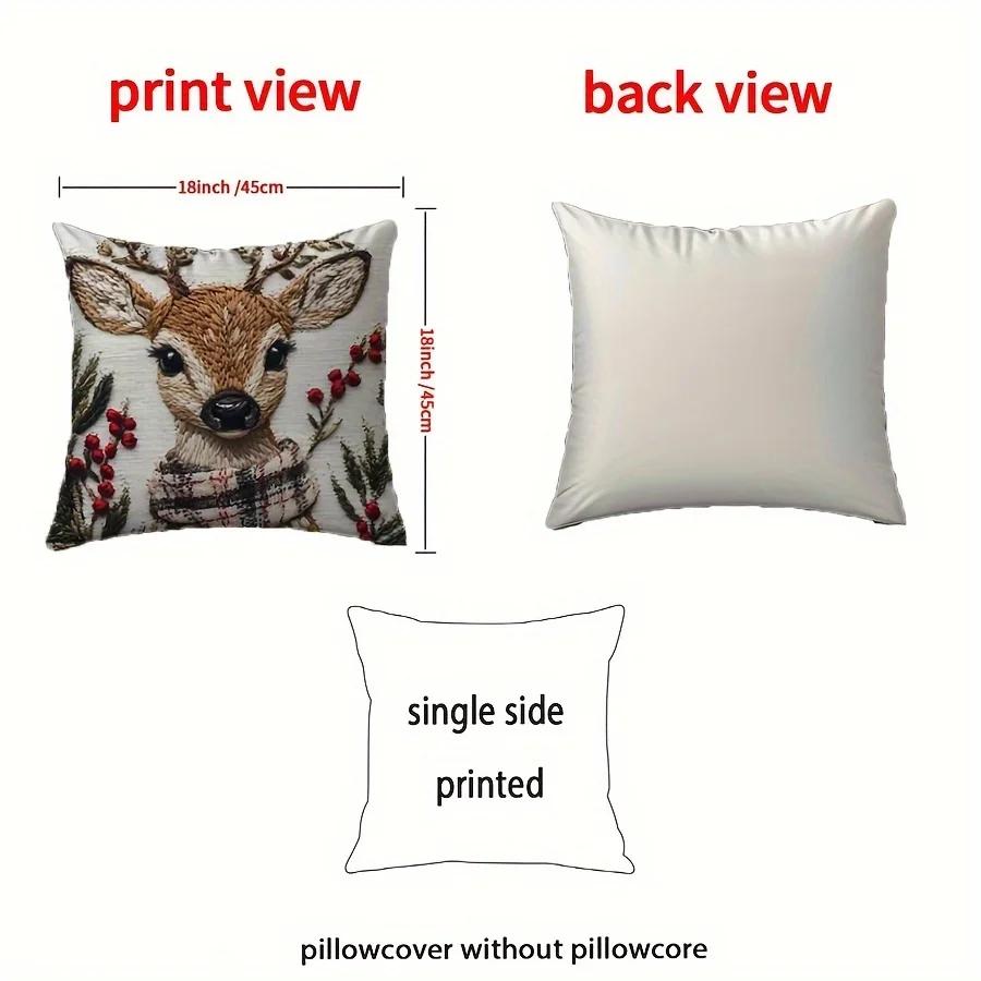 Encantadora Funda De Almohada De Reno Navideño De 18.0 X 18.0 In, Felpa Corta Suave Con Cierre De Cremallera Para Decoracin