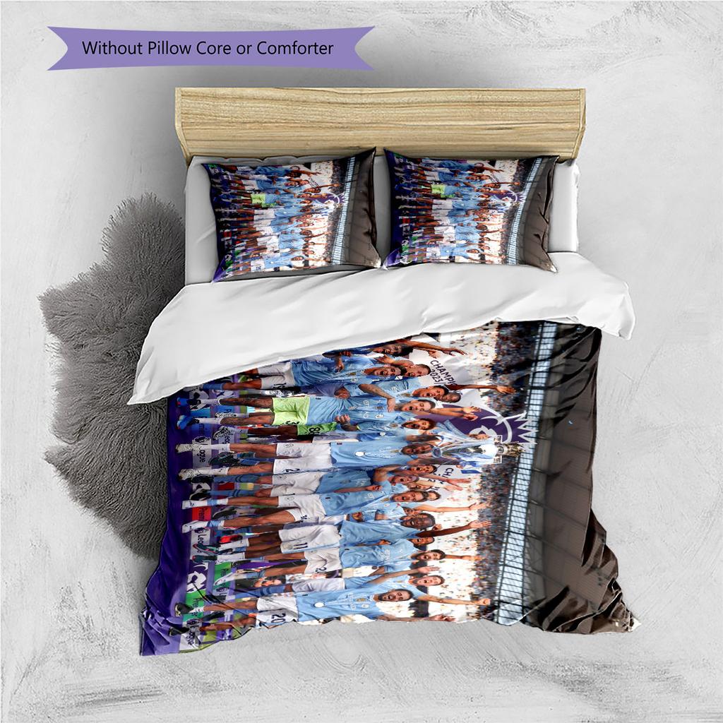 Man City Player Pattern Bedding Home Decoration Birthday Gift ( 1 duvet cover + 2 pillowcase, without core),fan merchandise.