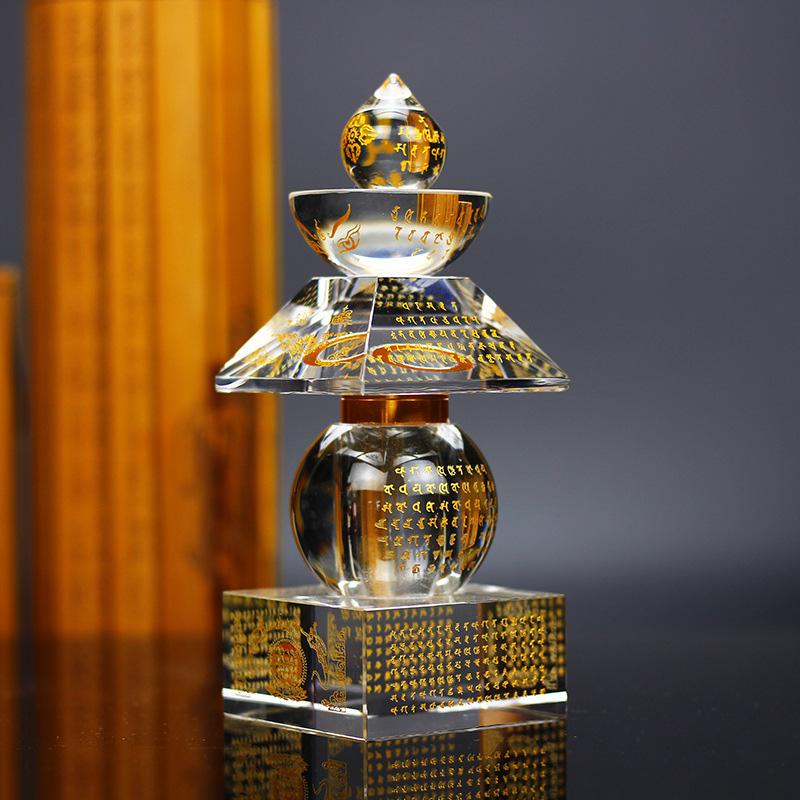Crystal Prism Glass Laser Buddhism Sutra Scriptures Five-story Stupa Tower Dagoba Sarira Crafts Meditation Healing Decor