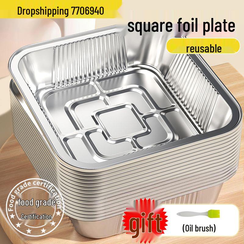 Square Food-Grade Thickened Tin Foil Pan for Baking and Grilling - Disposable Aluminum Foil Box 10 pcs Thickened
