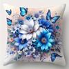 Deep Blue Floral & Butterfly Pillowcase: Luxe Watercolor-Themed Cushion Cover For Elegant Modern Home Sofa Decor