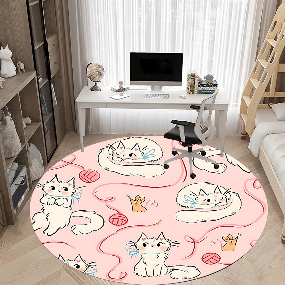 1PC Kittens Yarn Office Round Area Rug, Mat Suitable For Office, Under Office Chairs Bedroom Living Room Home Decor, Room Deco