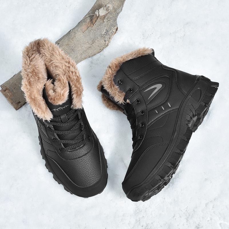 Men Snow Boots Thick Soled Non Slip High Top Warm Plush Casual Sneakers High Quality Waterproof Leather Outdoor Walking Boots