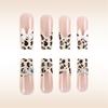 24 Pcs 3D Bows Artificial Nail French Tip Press On Nail Long Square Stick On Nail Leopard Print False Nail