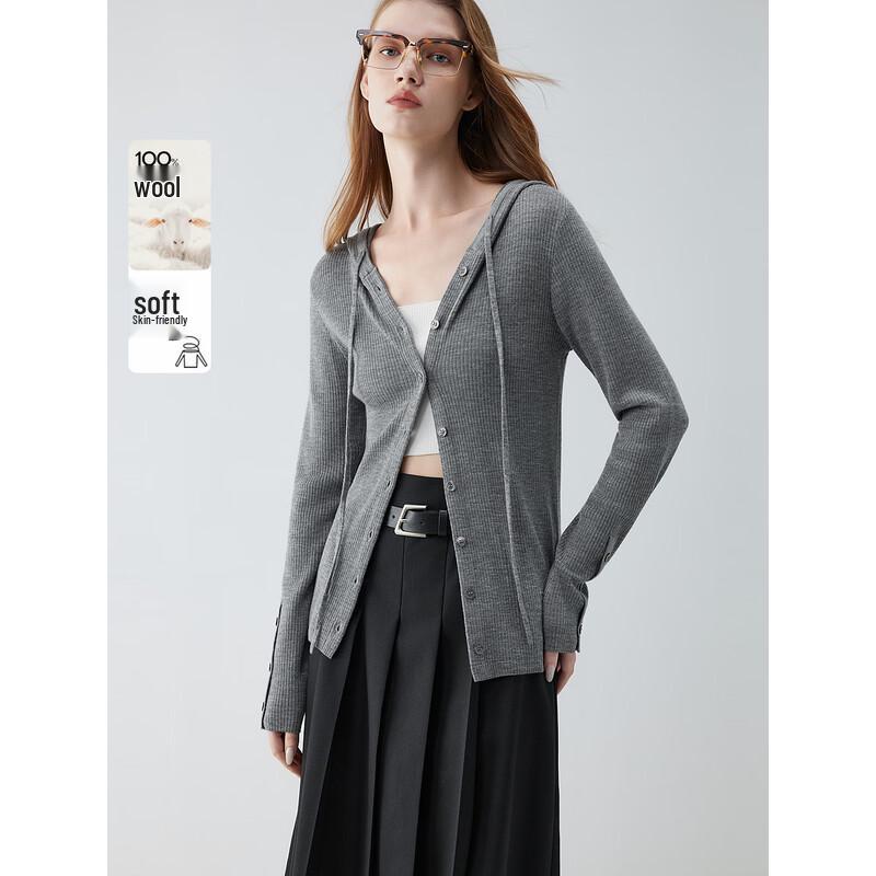 

ELLE Women s 100% Wool Hooded Cardigan S