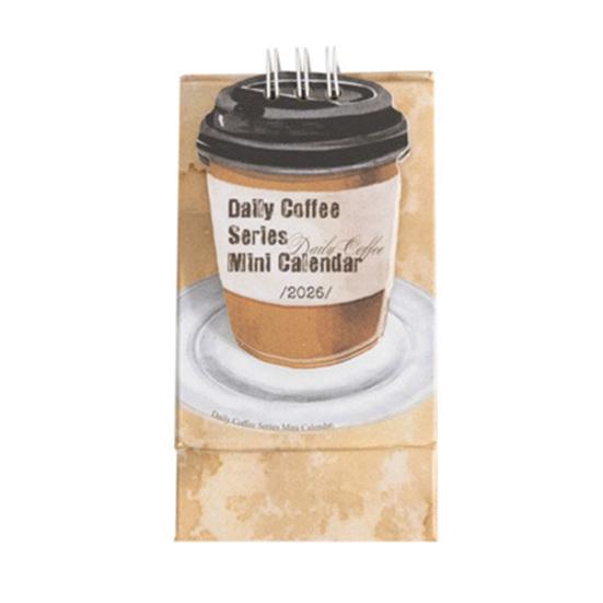 

Міні Настільний Календар 2026 Кавова Тема Міні Настільний Календар з 3D Дизайном Чашки Художній Візерунок Кавових Зерен Місячний Планувальник C
