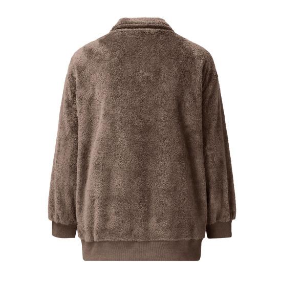 Sweatshirt Coat Long Sleeve Windproof Plush Trendy Turtleneck Zipper Neck Women Fluffy for Home