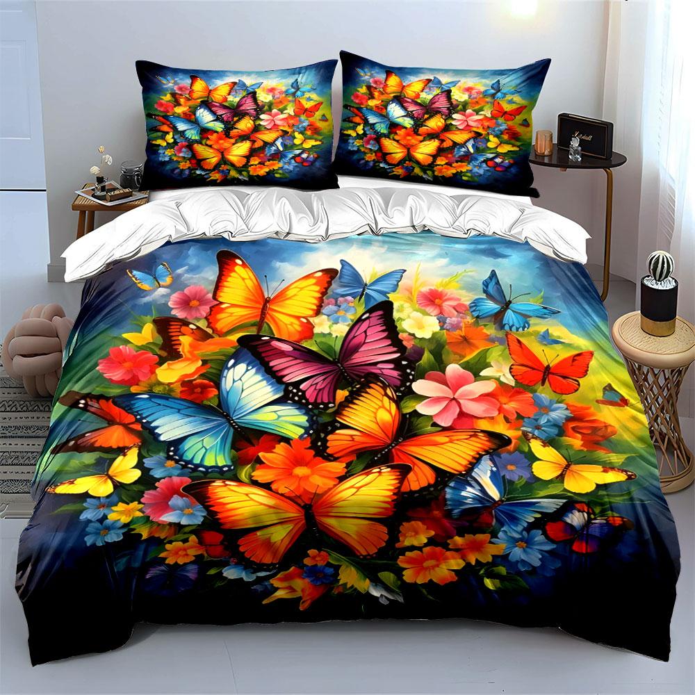 Butterfly Floral Decor Set Multiple Sizes Kid'S And Adults' Bedroom Exquisite 3Pc Bedding Set, Gift