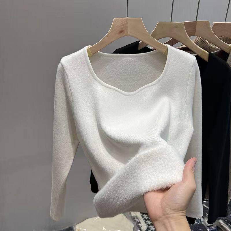 Low Neckline All-in-one Cashmere Style Winter Base Sweater and Cashmere Thick Knit Sweater with Warm Sweater Woman