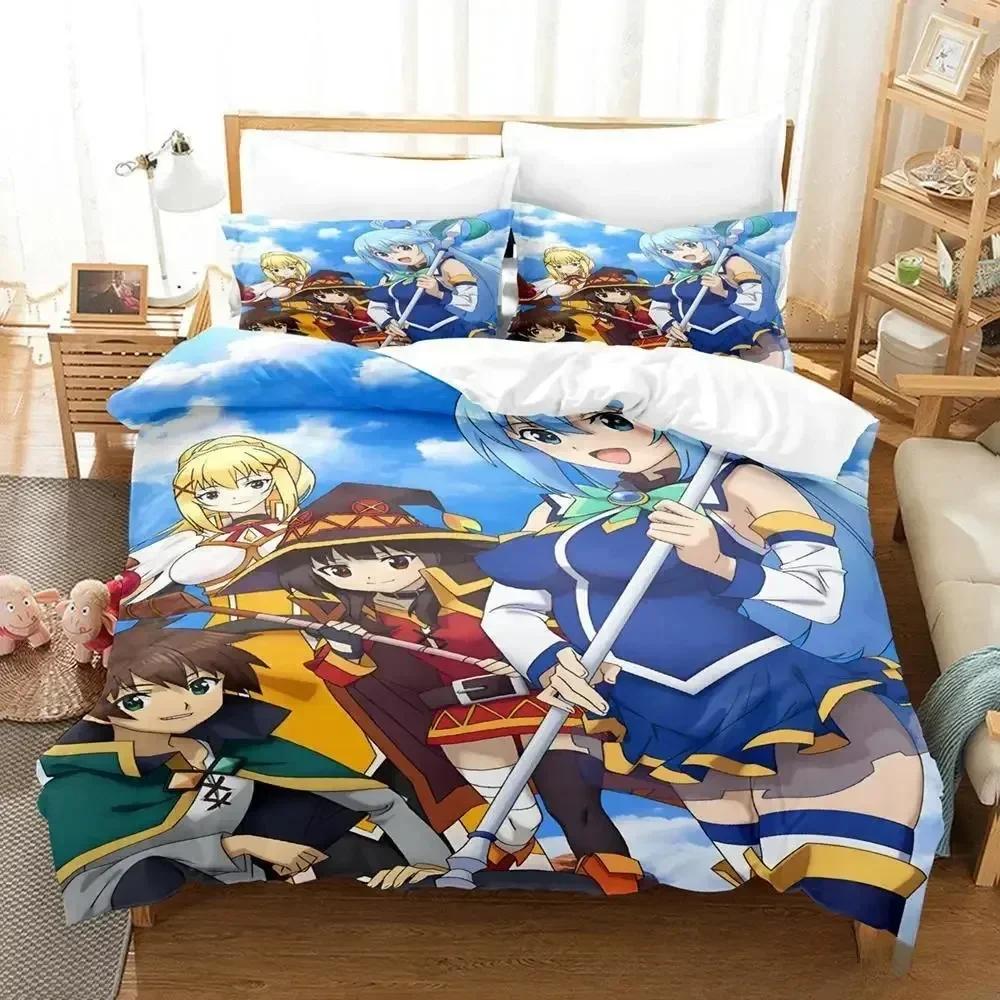 3d Kawaii KonoSuba Bedding Set Printed With Pillowcase Bed Duvet Cover Soft Queen King Size Bedclothes Home Adult Kid Bedroom