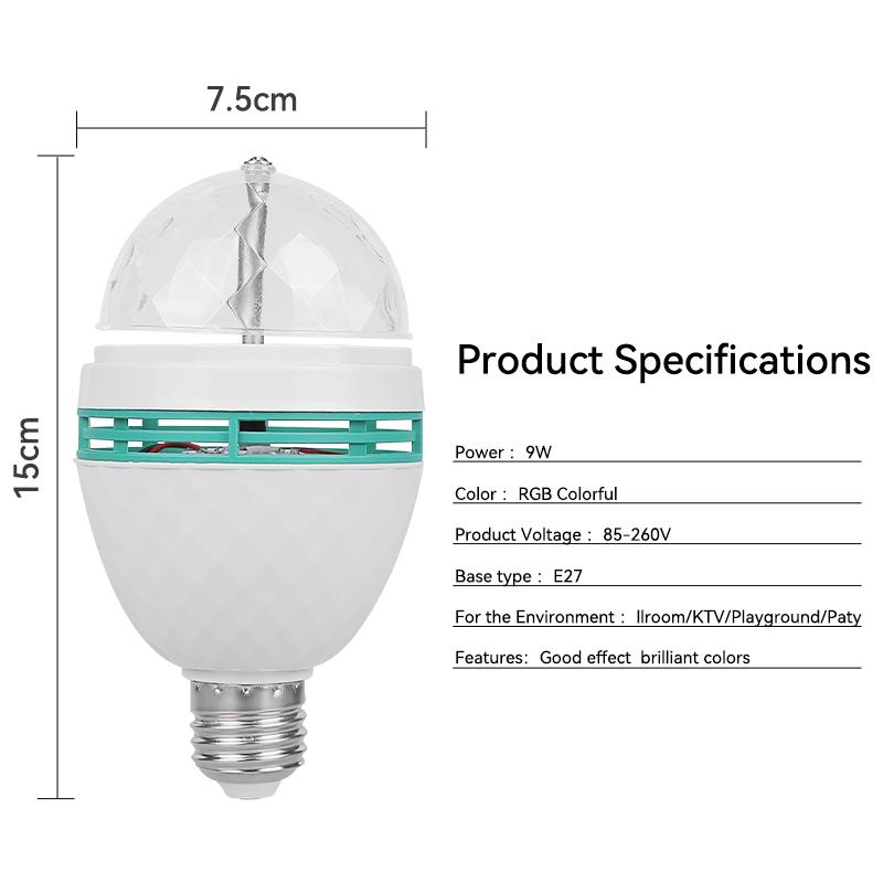 LED Disco Žárovka Automatická Plnobarevná Rotující scéna Taneční světlo Barevná lampa Párty Blikající Světla na pódiu
