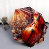 1pc Music Theme Pattern Umbrella Portable Folding Umbrella Iron Frame Hole Bone Structure Outdoor Home Umbrella