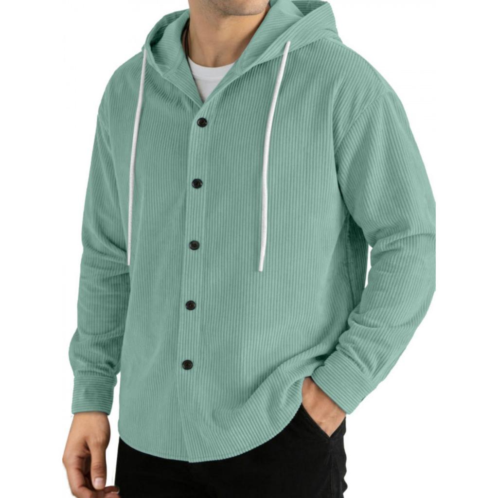 Men's Casual Loose Fit Button Front Hooded Cardigan Long Sleeve Top