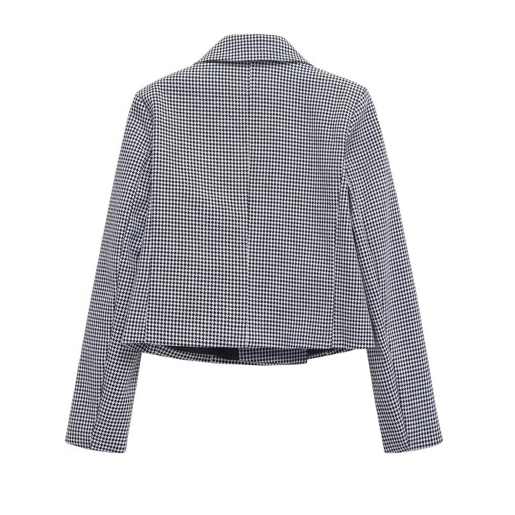 2025 Spring Women's Houndstooth Lapel Short Coat - Versatile Fashion for Commuters
