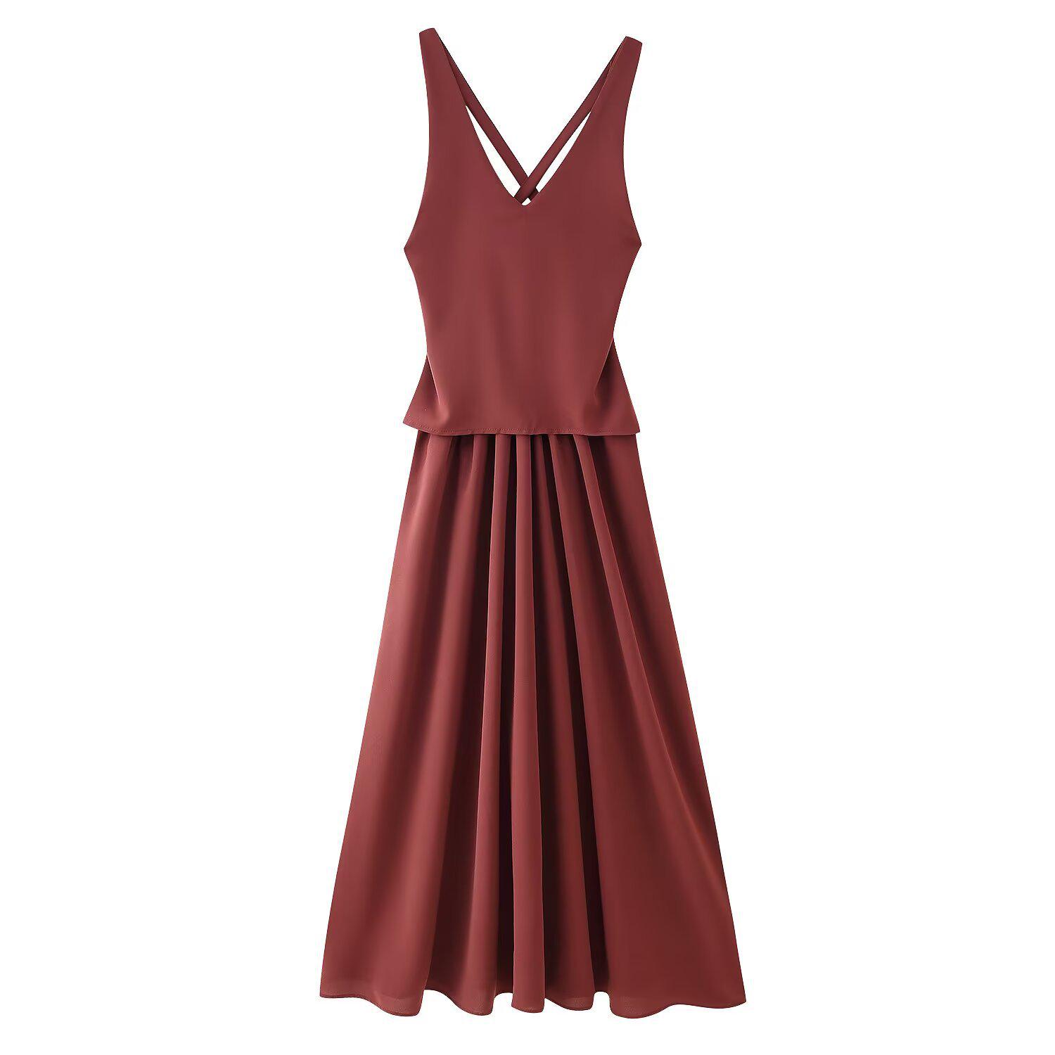 

2025 Spring European & American Style Sleeveless Midi Dress for Women Small красный