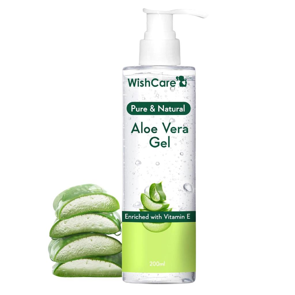WishCare Pure Aloe Vera Gel 200ml With Vitamin E for Skin Face Hair Men Women Deep Hydration