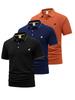 3Pcs Mens Regular Fit Short Sleeve Polo Shirt, Button Placket Casual Golf Tops, Classic Fit for Sports Course Outdoor Walk Daily Commute Wear