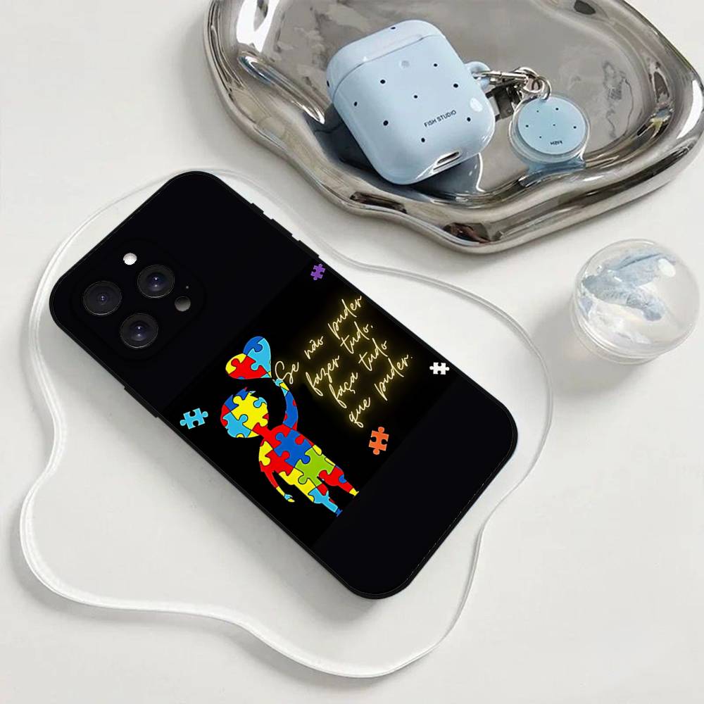 Autism Support Puzzle Phone Case Phone Case For Iphone 17 16 15 11 13 14 Pro Max X Xr Xs Max 12mini Black Shell Cover Case