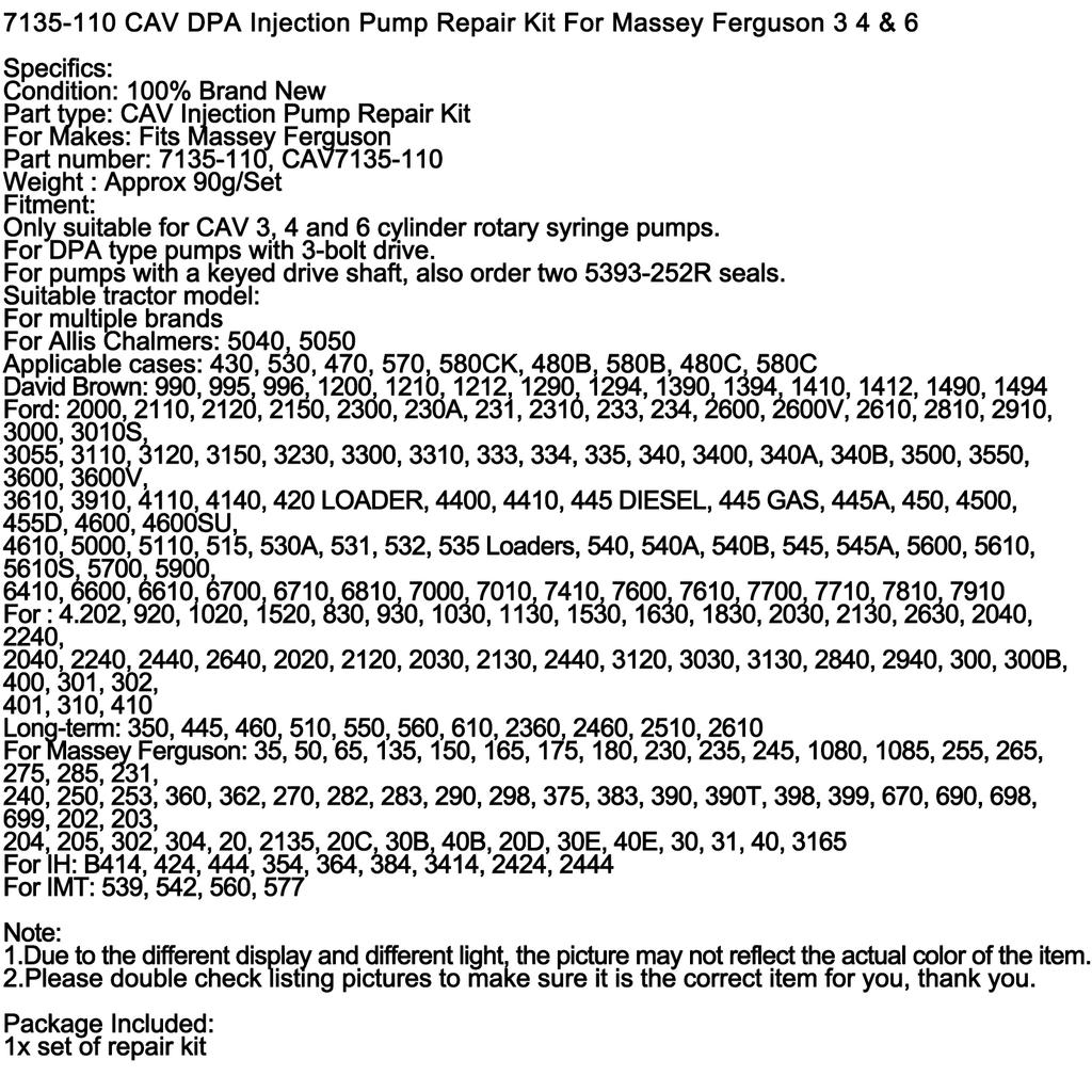7135-110 CAV DPA Injection Pump Repair Kit For Massey Ferguson 3 4 & 6