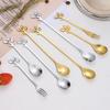 6pcs Stainless Steel Gold Leaf Teaspoons Coffee Spoon Tea Spoon Kitchen Tools Tableware Dessert Gifts Decoration Set CJCC03
