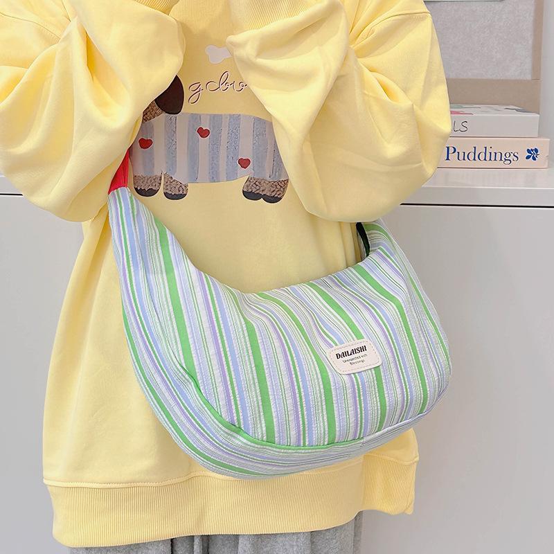 Girl Sweet Shoulder Bag New Striped High-end Casual Messenger Bag Versatile Personality Dumpling Bag
