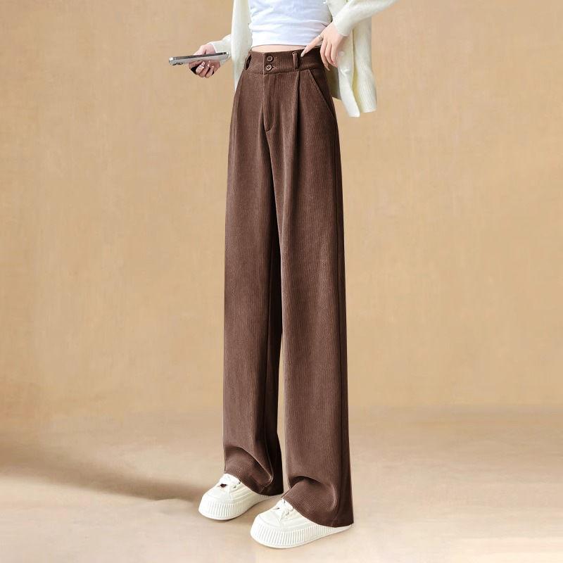 

Вельветовые брюки широкие штанины Осень Зима Плюс бархат Утепленные Теплые С высокой талией Стройнящие Повседневные Женские брюки XXXL темно-коричневого