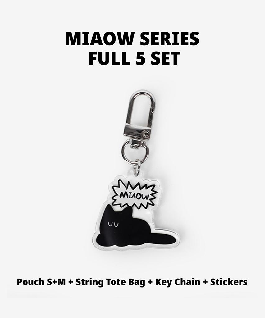 Balloon Friends [5Set] Miyao Cat Pattern String Tote Bag & Pouch S, M & Keyring & Sticker Set