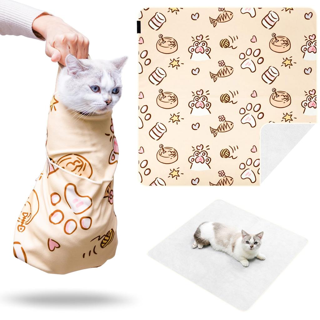 JJC Borsa Extra Large 90x90cm per Toelettatura Gatti con Taglio Unghie e Avvolgimento per Gatti Grandi e Piccoli Perfetta per Unghie Orecchie Denti Fuga e Lotta Allattamento