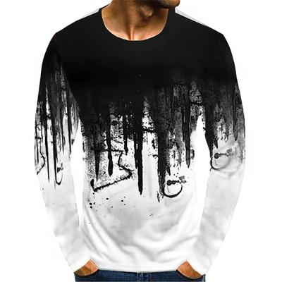 Men's Cotton T Shirt Tee Graphic Color Block Round Neck 3D Print Daily Long Sleeve Print Apparel Vintage Casual Top Men Clothing
