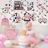 Holy Cow Im One Birthday Decorations Hanging Swirl for Baby Girl, Pink Cow First Birthday Foil Swirls Party Supplies, Baby 1st Bday Cow Theme Ceiling