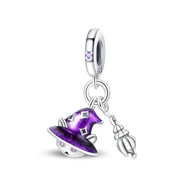 Halloween Charms Gothic Witch,Pumpkin Cute Bat Skull Beads Charm Fits Brand Bracelet Necklace Fine Halloween Jewelry Gifts