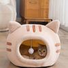 Semi-enclosed cat-shaped pet bed, washable all-season nest with non-slip bottom for cats & small dogs