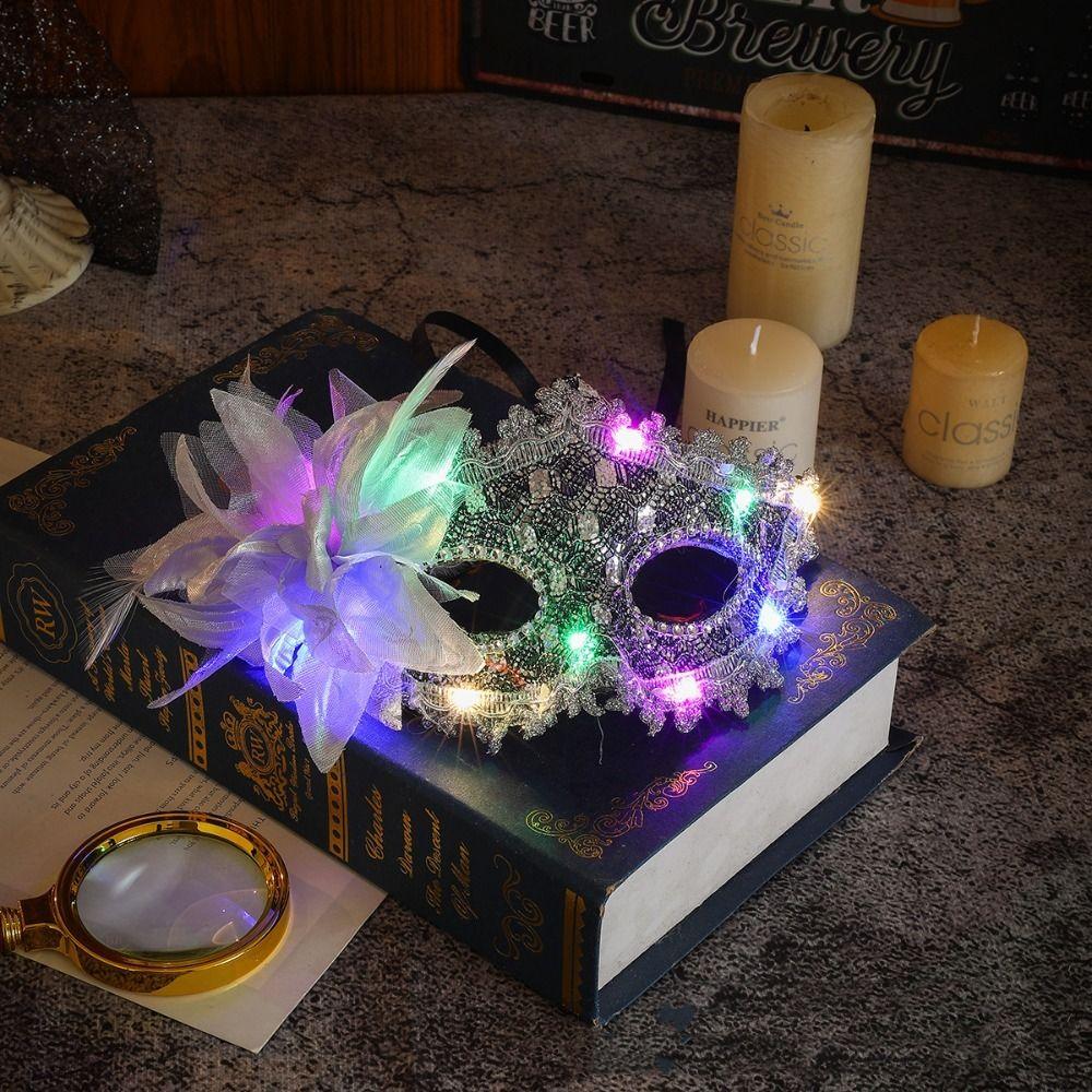 

Half Face Mask Feather Flower Mask Lace Venice Masquerade Mask Carnival LED Glowing Mask Carnival