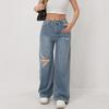 Puffanpop Women's Ripped Jeans High Waisted Straight Leg Jeans Vintage Wash Denim Pants  Plus Size Office Work Casual Denim Trousers