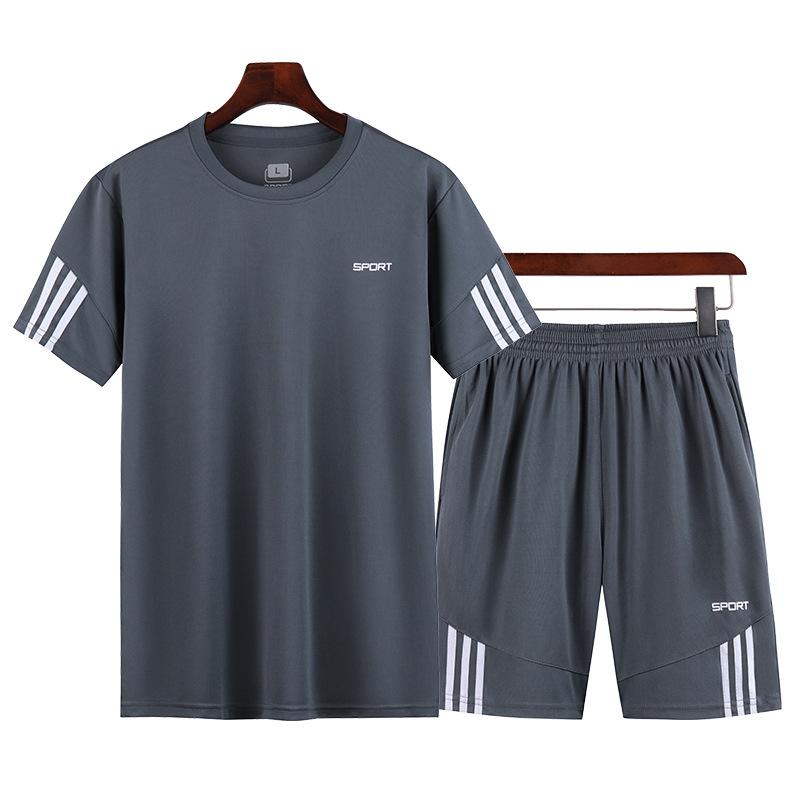 Men Plus Size Casual Sports Fitness Quick Drying Set Round Neck Short Sleeve T-shirt Shorts Two Piece Set